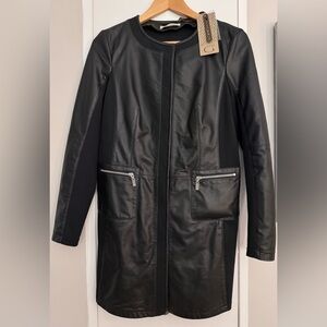 NWT Gimo’s Italy Black Leather Longline Hybrid Jacket IT 44 US 8